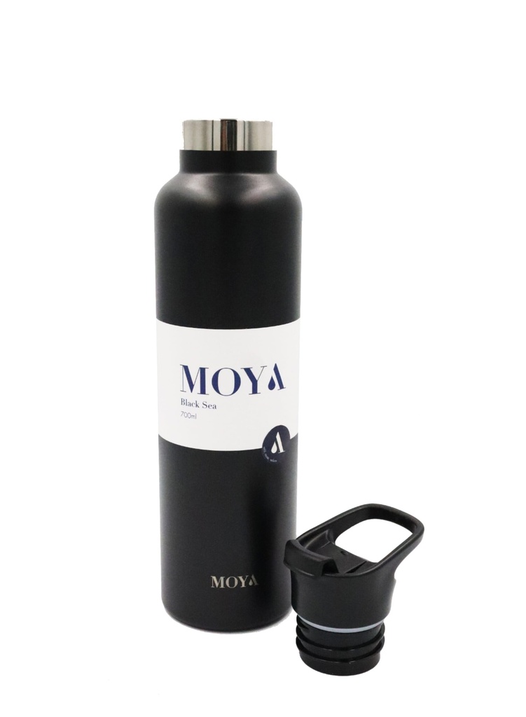 [DB03001A-S] Moya "Black Sea"  700ml Insulated Sustainable Water Bottle Black Spout Lid Image 